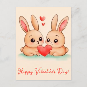 Carte Postale Deux mignons lapins avec le coeur.