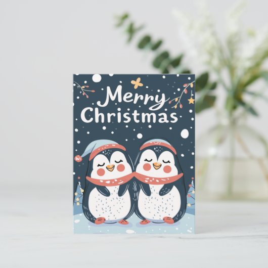 Carte Postale Deux mignons pingouins Joyeux Noël (Debout devant)
