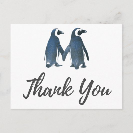 Carte Postale Deux mignons pingouins | Merci Mariage romantique (Devant)