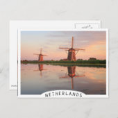Carte Postale Deux moulins à vent avec réflexion au coucher du s (Devant / Derrière)