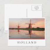 Carte Postale Deux moulins à vent avec réflexion au coucher du s (Devant / Derrière)