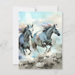 Carte Postale Deux Mustangs sauvages se dressent contre le vent