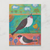 Carte Postale Deux oiseaux et fleurs (Devant)