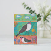 Carte Postale Deux oiseaux et fleurs (Debout devant)