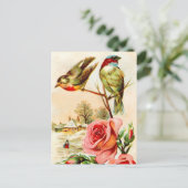 Carte Postale Deux oiseaux et Roses (Debout devant)
