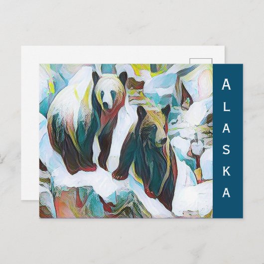 Carte Postale Deux ours Brown en hiver Art Alaska (Devant / Derrière)