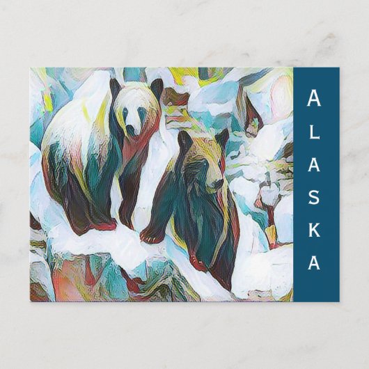 Carte Postale Deux ours Brown en hiver Art Alaska (Devant)