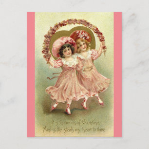 Carte Postale Deux Petites Filles Sauter Valentine Vintage