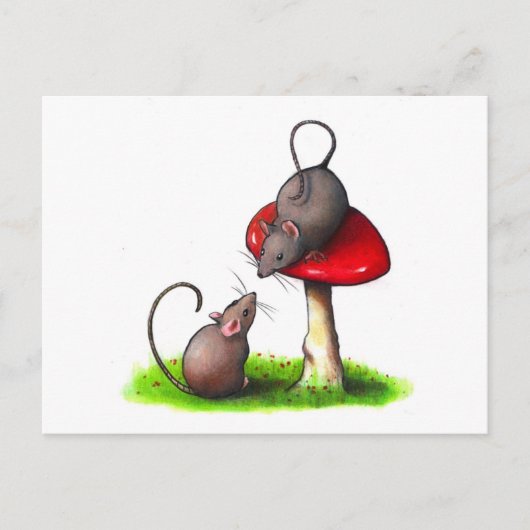 Carte Postale Deux petites souris mignonnes et un champignon : (Devant)