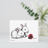 Carte Postale Deux petits lapins blancs (Debout devant)