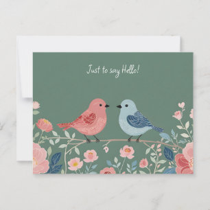 Carte Postale Deux petits oiseaux et fleurs