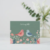 Carte Postale Deux petits oiseaux et fleurs (Debout devant)