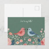 Carte Postale Deux petits oiseaux et fleurs (Devant / Derrière)
