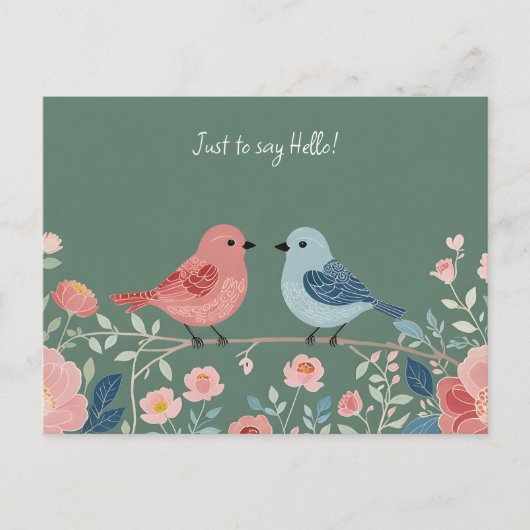Carte Postale Deux petits oiseaux et fleurs (Devant)