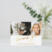 Carte Postale deux photos collage or script merci, mariage (Debout devant)