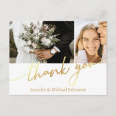 Carte Postale deux photos collage or script merci, mariage (Devant)