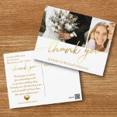 Carte Postale deux photos collage or script merci, mariage