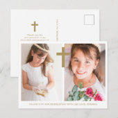Carte Postale Deux photos croisées Première communion Merci (Devant / Derrière)