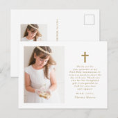 Carte Postale Deux photos croix Première communion Merci (Devant / Derrière)