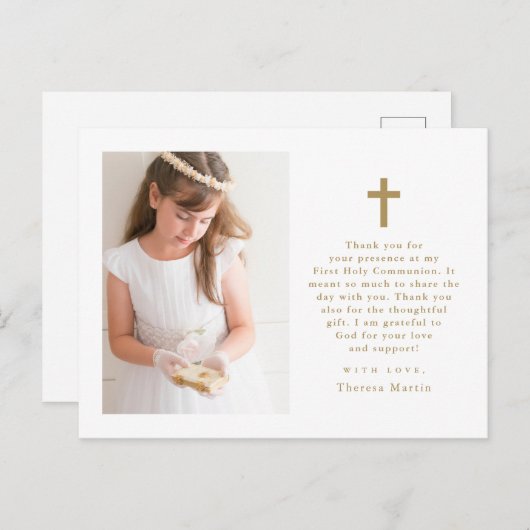 Carte Postale Deux photos croix remerciement de première communi (Devant / Derrière)