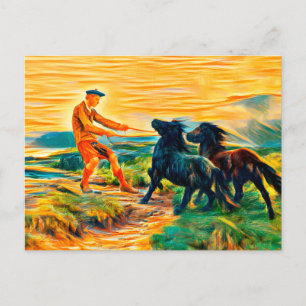 Carte Postale Deux poneys Shetland dans un paysage brumeux