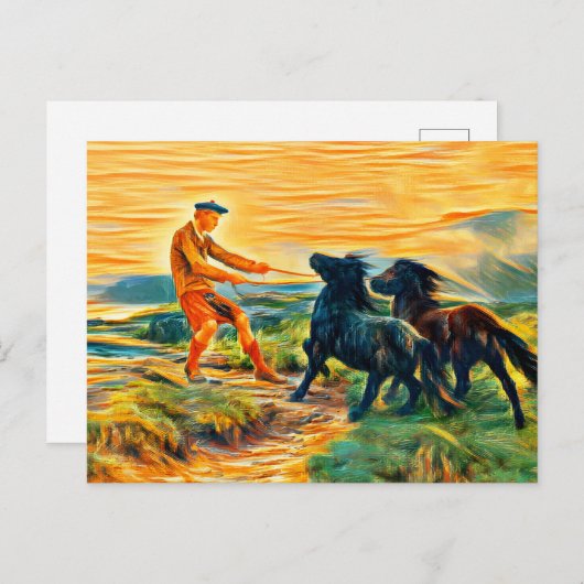 Carte Postale Deux poneys Shetland dans un paysage brumeux (Devant / Derrière)