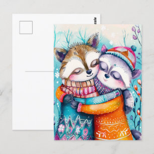 Carte Postale Deux Raccoons en hiver