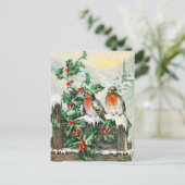 Carte Postale Deux robins on a fence in the snow (Debout devant)