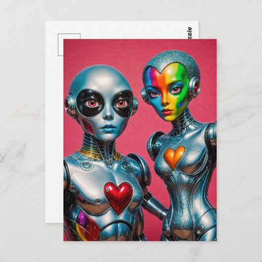 Carte Postale Deux robots dans la Fierté de l'amour (Devant / Derrière)