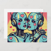 Carte Postale Deux robots féminins amoureux (Devant / Derrière)