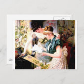 Carte Postale Deux Soeurs Amis Lecture Lettre peinture (Devant / Derrière)