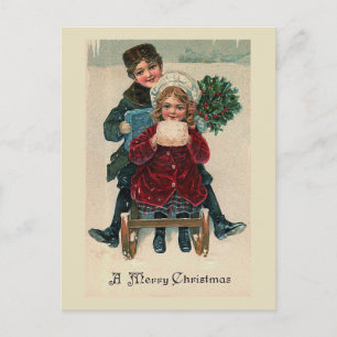 Carte postale "Deux sur un traîneau de Noël"