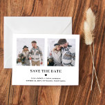 Carte Postale Deux textes photo et coeur | Save the date<br><div class="desc">Ce mariage noir et blanc simple et élégant sauvez la carte postale date dispose de texte noir classique et élégant avec un coeur assorti et un spot pour vos noms et détails mariages. Il y a également de la place pour montrer deux de vos photos personnelles préférées pour une façon...</div>