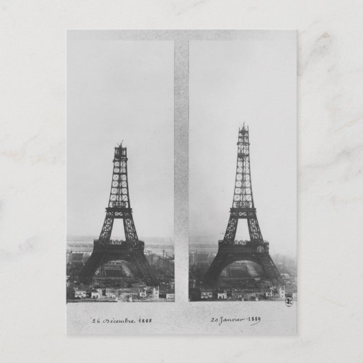Carte Postale Deux vues sur la construction de l'Eiffel (Devant)