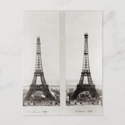 Carte Postale Deux vues sur la construction de l'Eiffel (Devant)