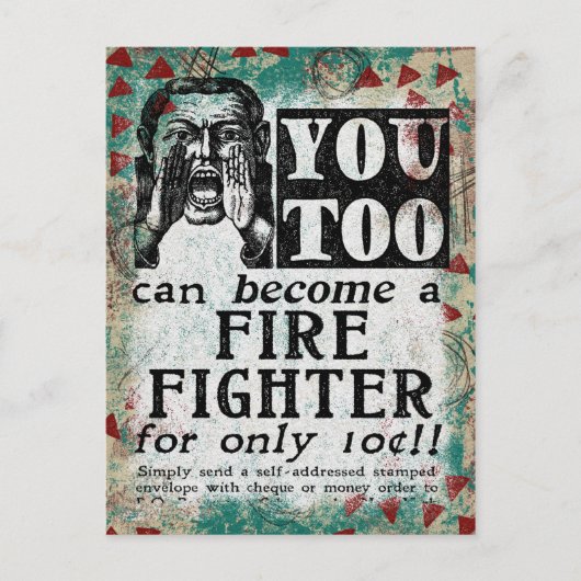 Carte Postale Devenez un pompier - Drôle de publicité vintage (Devant)