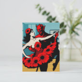 Carte Postale Devil Ballet avec une femme en robe rouge florale (Debout devant)