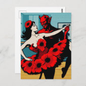 Carte Postale Devil Ballet avec une femme en robe rouge florale (Devant / Derrière)