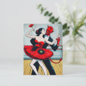 Carte Postale Devil danse avec une femme dans une robe Red Poppy (Debout devant)