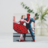 Carte Postale Devil danse avec une femme en robe rouge florale (Debout devant)