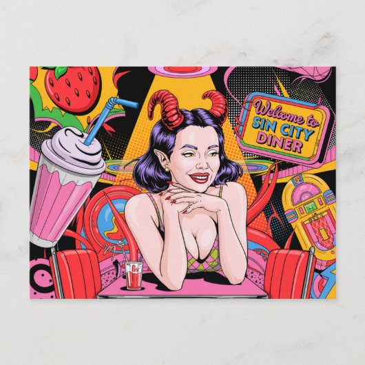 Carte Postale Devilish Woman au Retro Diner Comic Book (Devant)