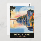 Carte Postale Devil's Lake, Wisconsin, Watercolor Travel (Devant / Derrière)