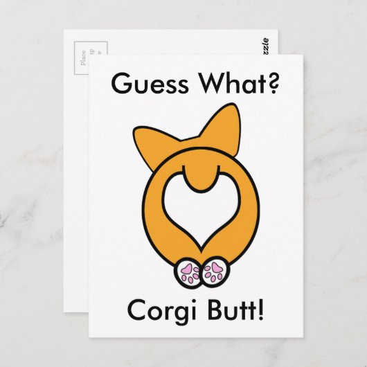 Carte Postale Devinez Quoi ? Corgi Butt ! (Devant / Derrière)