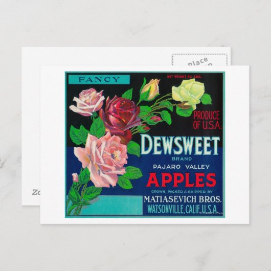 Carte Postale Dewsweet Apple Crate LabelWatsonville, CA (Devant / Derrière)