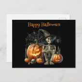 Carte postale d'Halloween citrouilles squelette (Devant / Derrière)