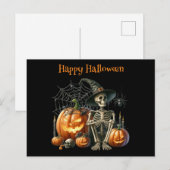 Carte postale d'Halloween citrouilles squelettes (Devant / Derrière)