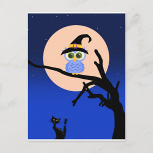 Carte postale d'Halloween effrayante avec des hibo
