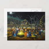 Carte postale d'Halloween, sorcières autour du cha (Devant / Derrière)