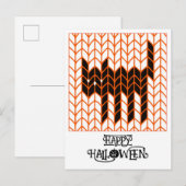 CARTE POSTALE D'HALLOWEEN TRICOT CHAT NOIR (Devant / Derrière)
