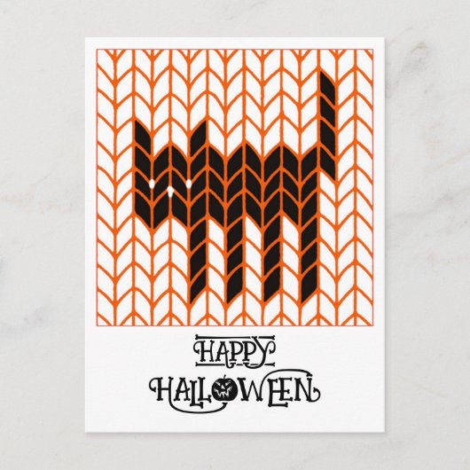 CARTE POSTALE D'HALLOWEEN TRICOT CHAT NOIR (Devant)